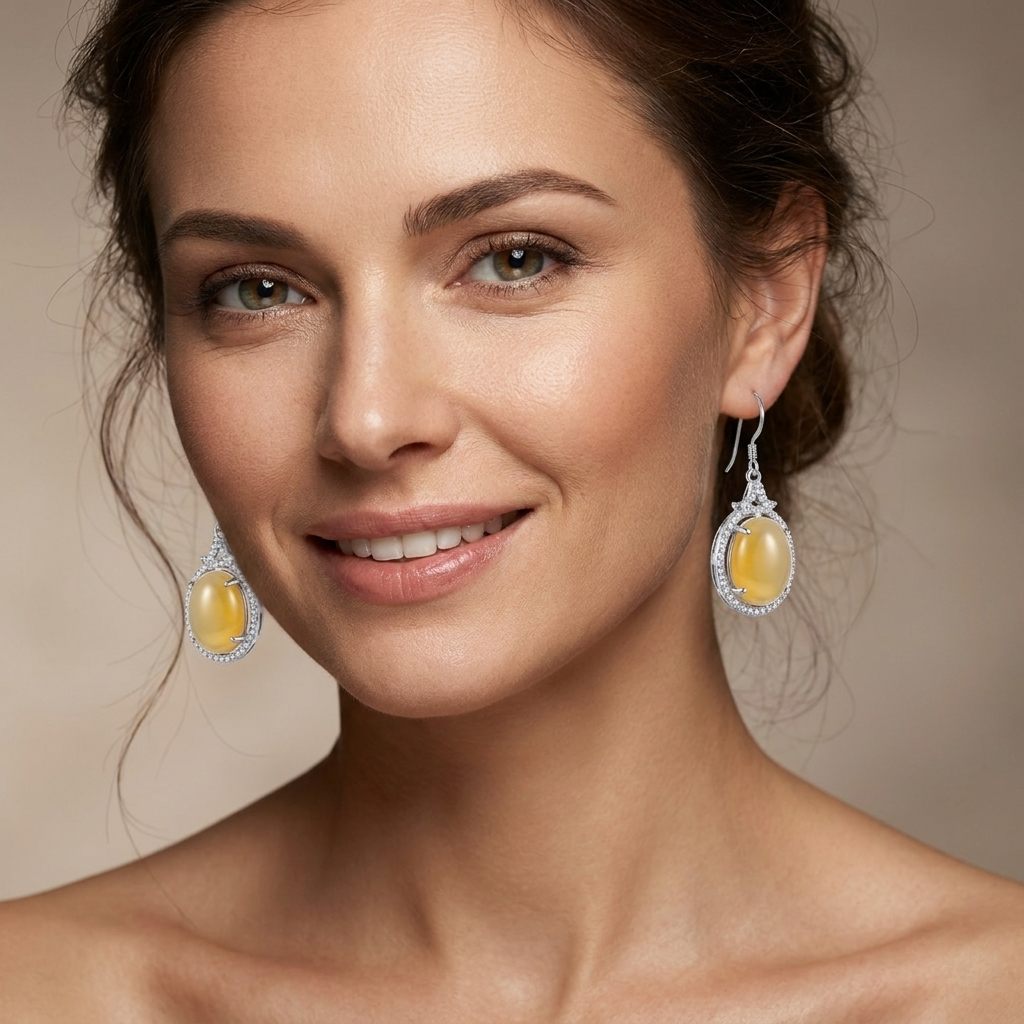 Diamond CZ Natural Agate Earring 925 Sterling Silver