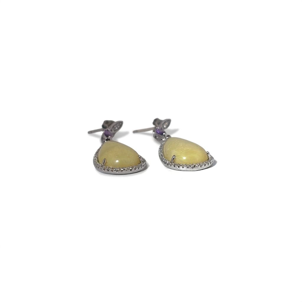 Diamond CZ Natural Agate Earring 925 Sterling Silver