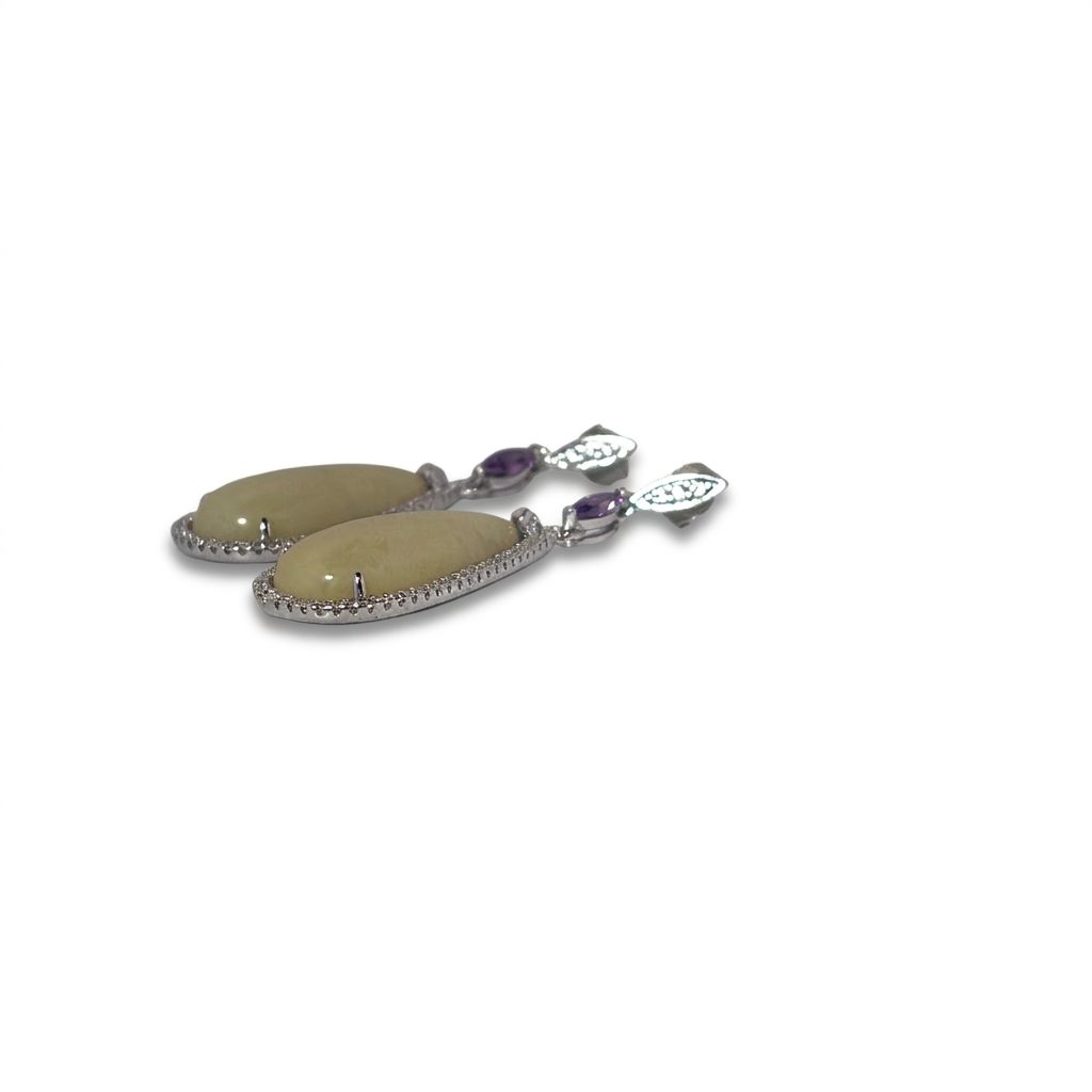 Diamond CZ Natural Agate Earring 925 Sterling Silver