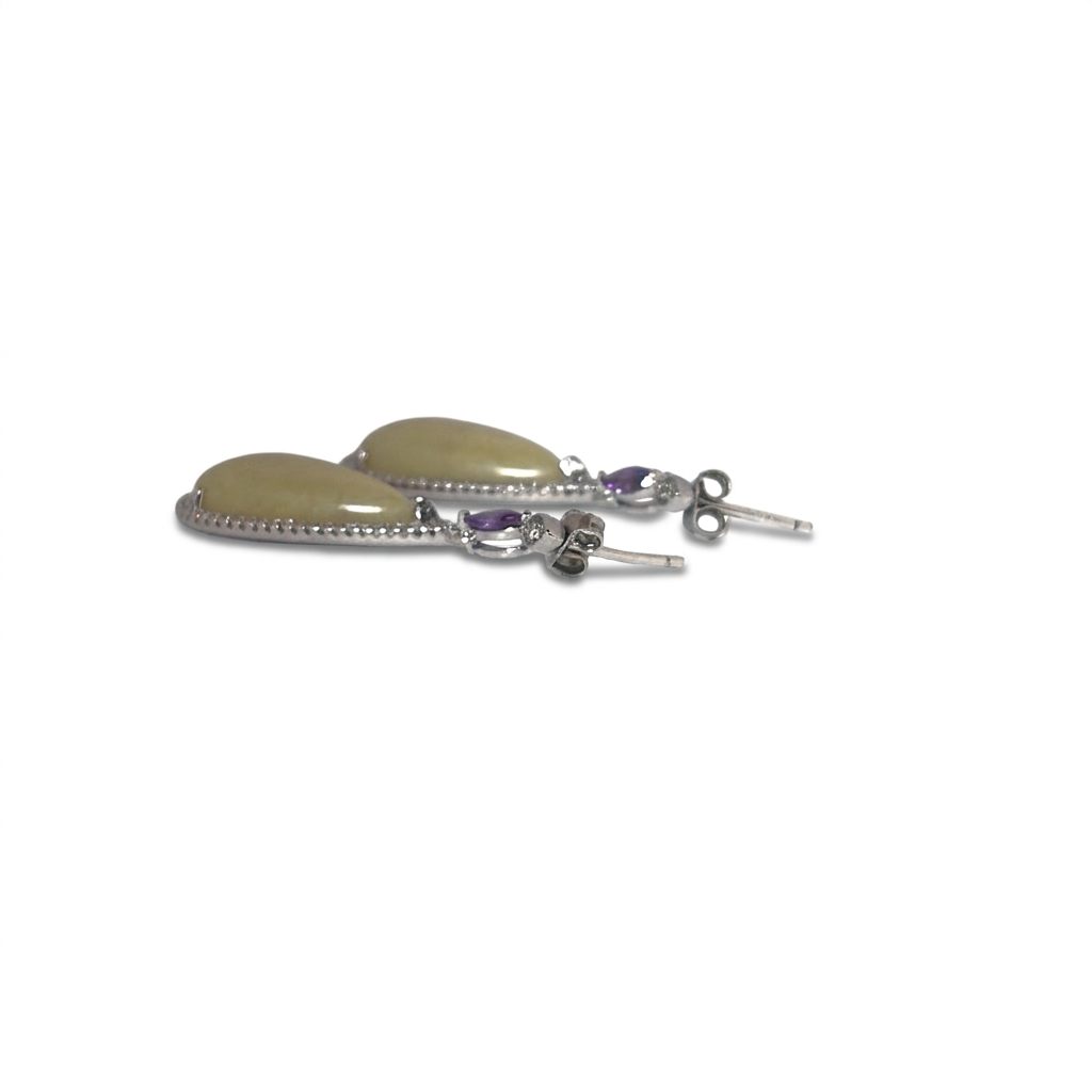 Diamond CZ Natural Agate Earring 925 Sterling Silver
