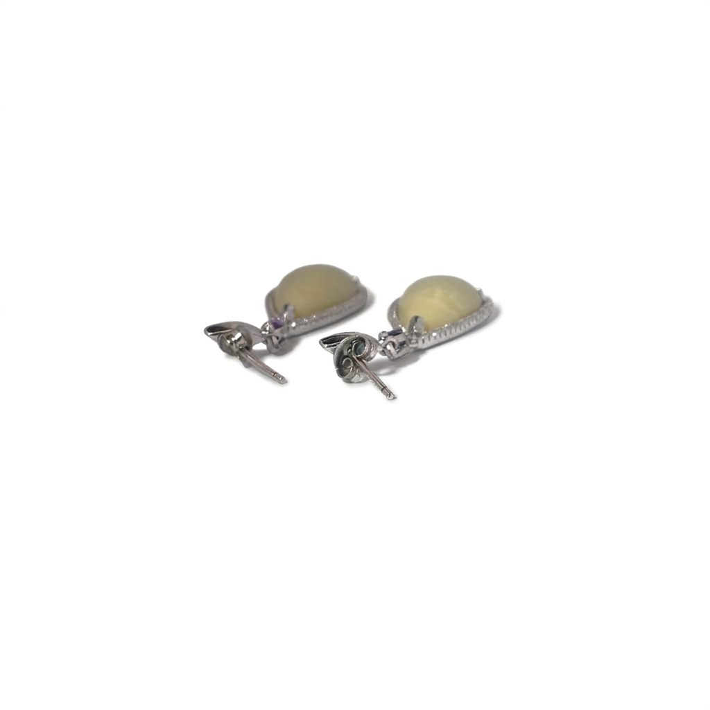 Diamond CZ Natural Agate Earring 925 Sterling Silver