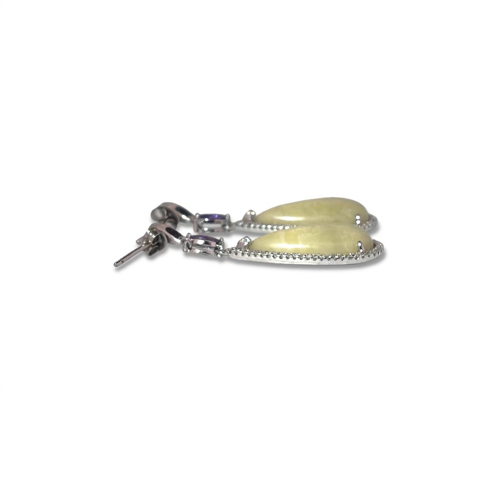 Diamond CZ Natural Agate Earring 925 Sterling Silver