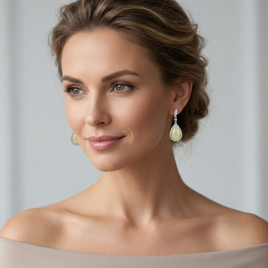 Diamond CZ Natural Agate Earring 925 Sterling Silver