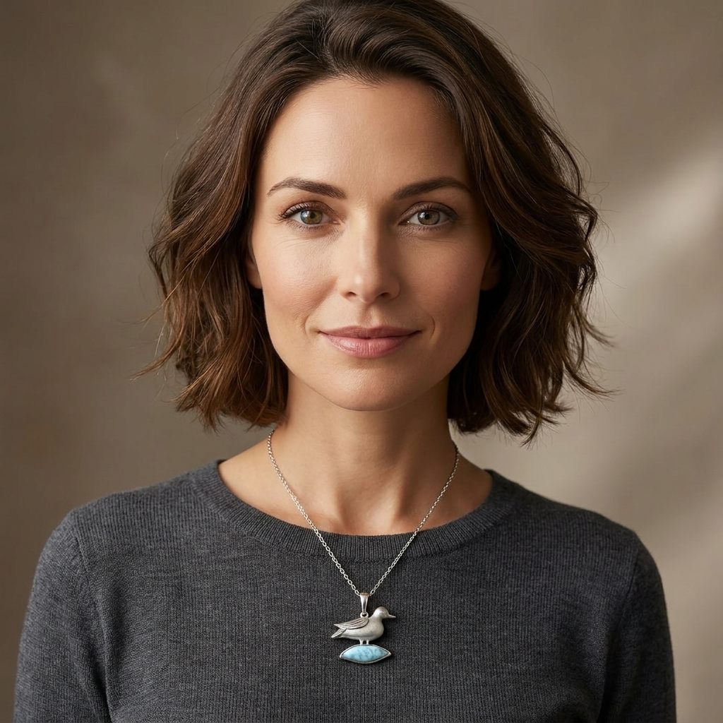 Larimar Mallard Pendant Chain; 925 Sterling Silver