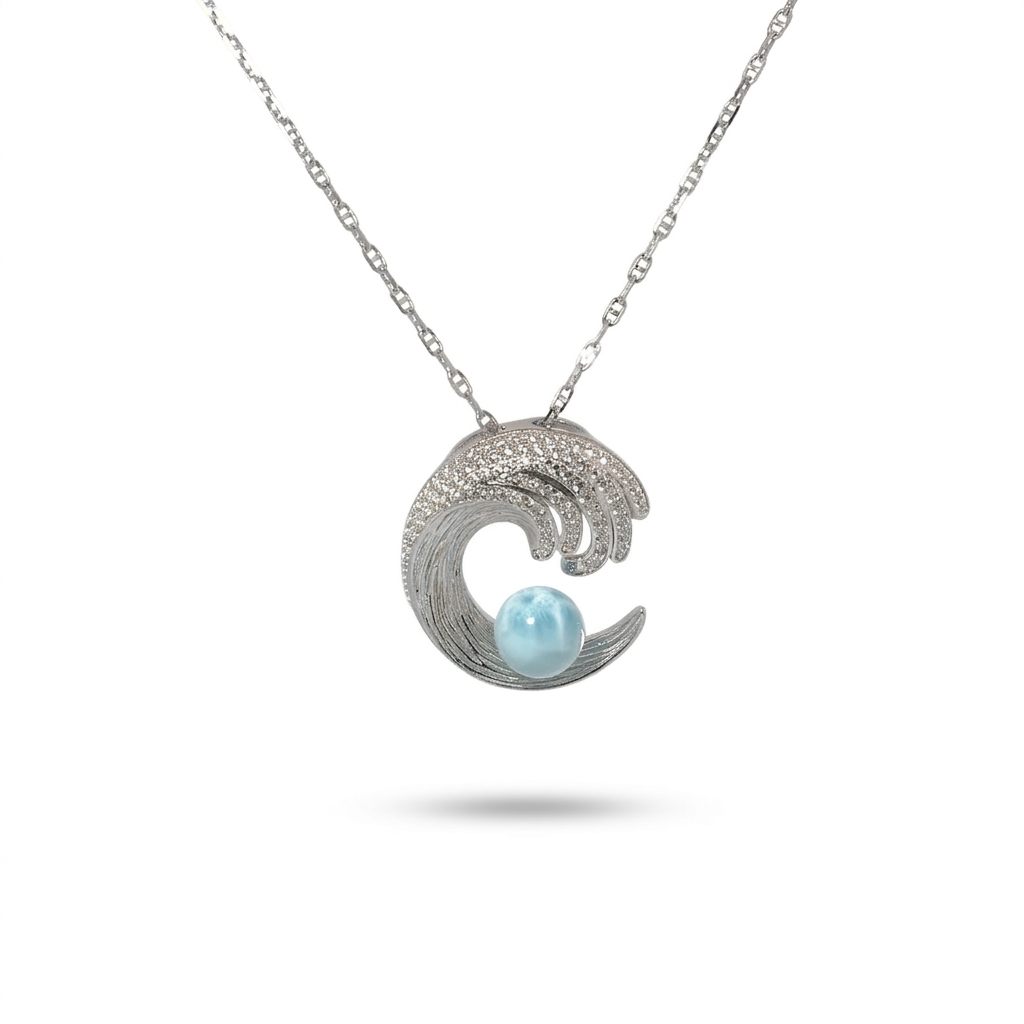 Sterling Silver (925) Necklace with 1 Blue Larimar Sphere Stone, Female.