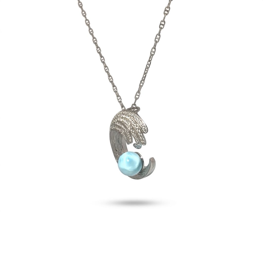 Sterling Silver (925) Necklace with 1 Blue Larimar Sphere Stone, Female.