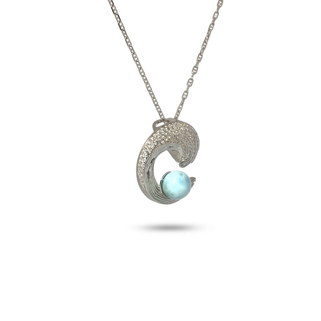 Sterling Silver (925) Necklace with 1 Blue Larimar Sphere Stone, Female.