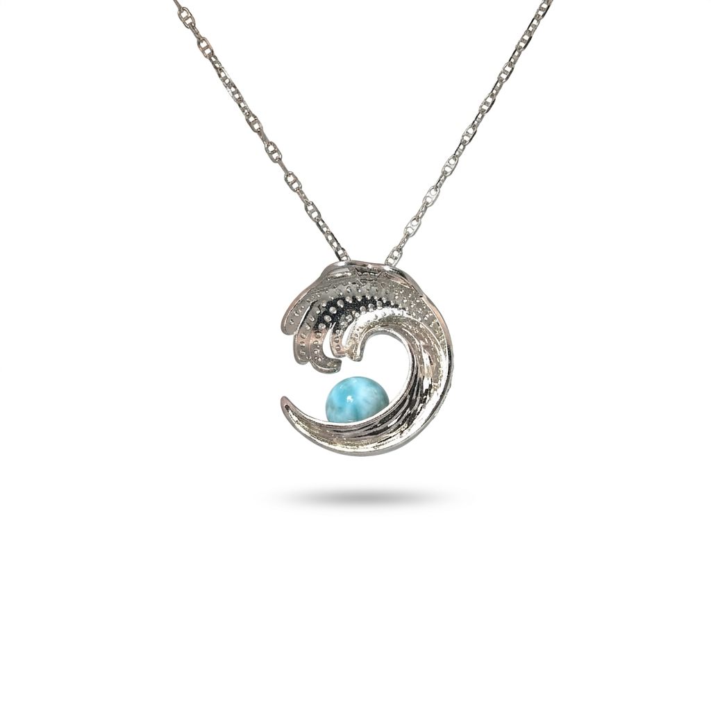 Sterling Silver (925) Necklace with 1 Blue Larimar Sphere Stone, Female.