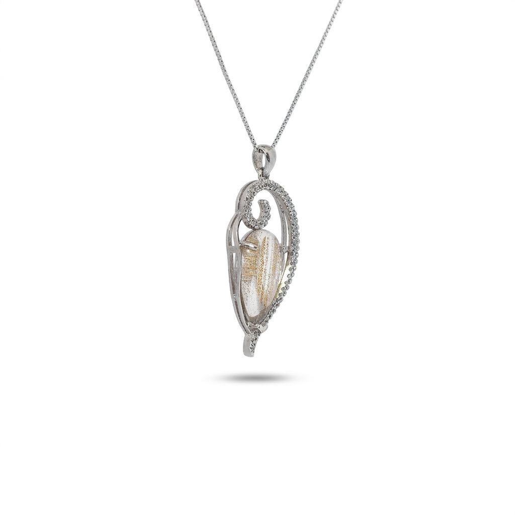 Sterling Silver Necklace with 1 Rutilated Quartz (gold rutile, 1pc) pendant.