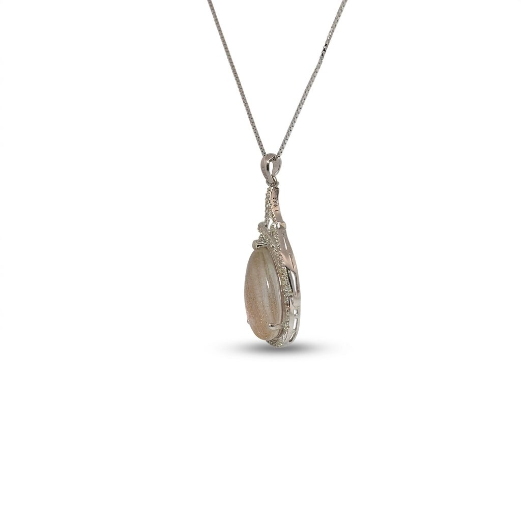 Sterling Silver 925 Rhodium Plated Necklace with 1 Rutilated Quartz Gold Stone Pendant.