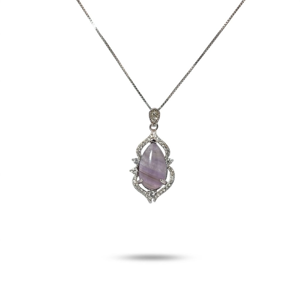 Sterling Silver 925 Rhodium Plated Necklace, set with 1 Pear-Shaped Amethyst, 1pc.