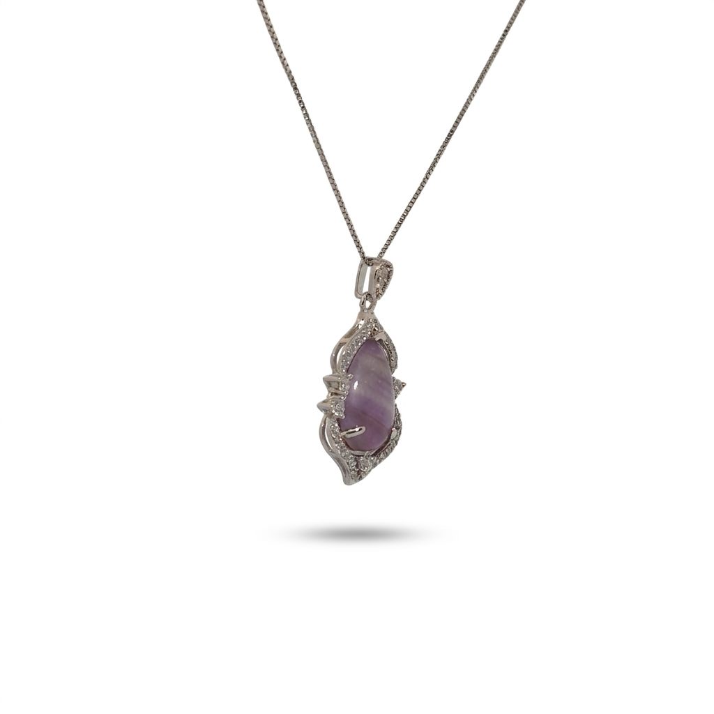 Sterling Silver 925 Rhodium Plated Necklace, set with 1 Pear-Shaped Amethyst, 1pc.