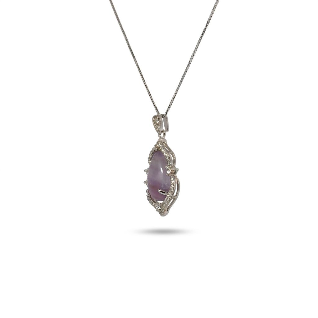 Sterling Silver 925 Rhodium Plated Necklace, set with 1 Pear-Shaped Amethyst, 1pc.