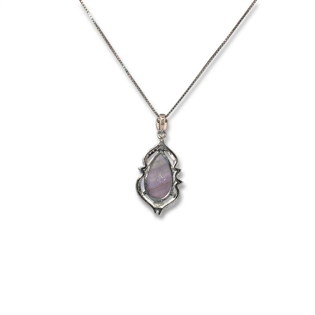 Sterling Silver 925 Rhodium Plated Necklace, set with 1 Pear-Shaped Amethyst, 1pc.
