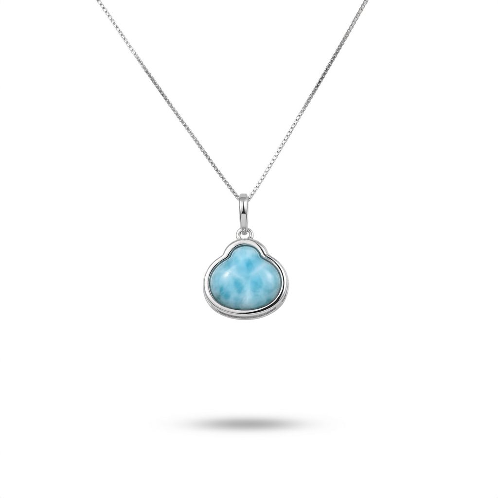 Sterling Silver 925 Rhodium Plated Necklace, set with 1 Blue Larimar Cabochon.