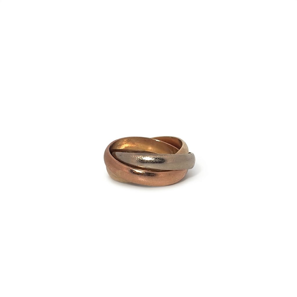 Three Tone Designer Bands 8.3G Size 6, 14K White, Yellow and Rose Gold