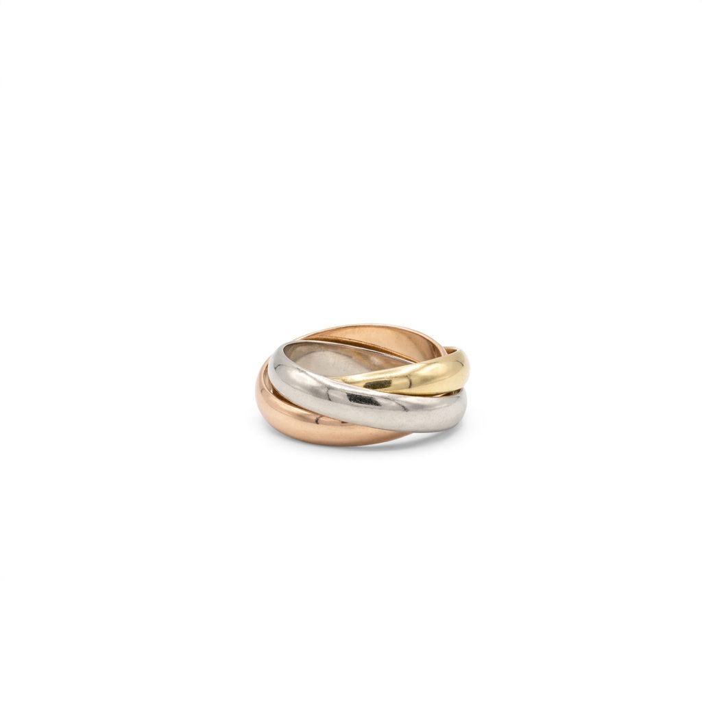 Three Tone Designer Bands 8.3G Size 6, 14K White, Yellow and Rose Gold