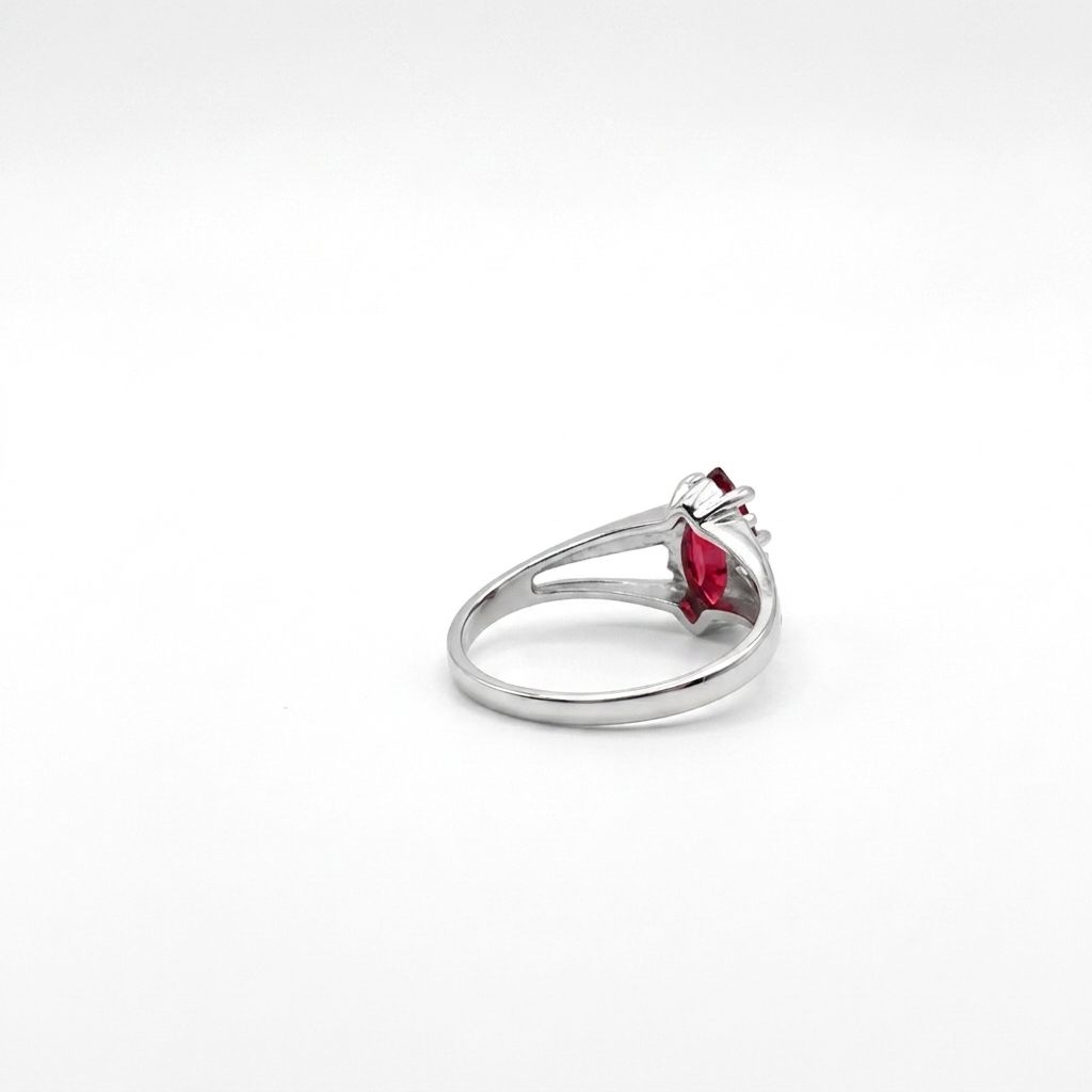 Marquise Spinel in 10K White Gold Setting. Women Fashion Ring.
