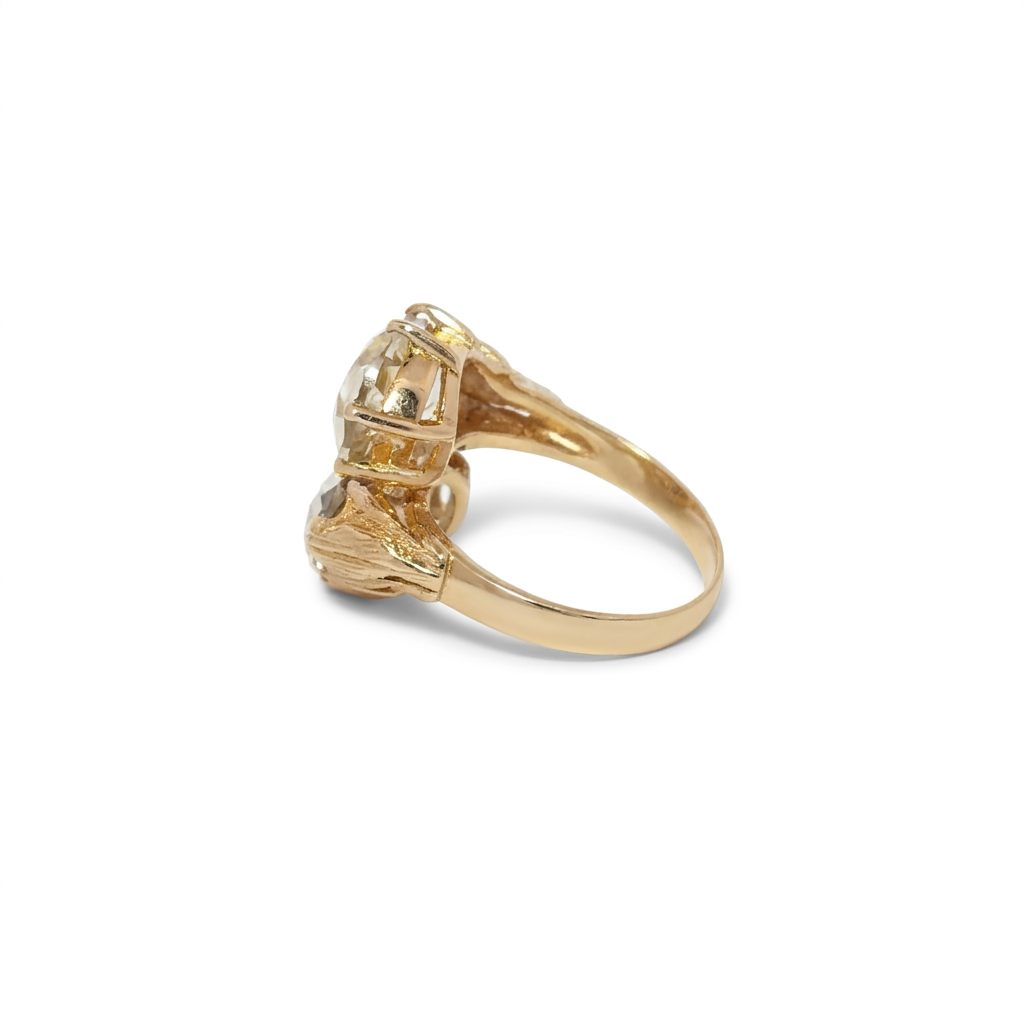 Two Stone Bypass Ring with Smoky Quartz, 14K Yellow Gold