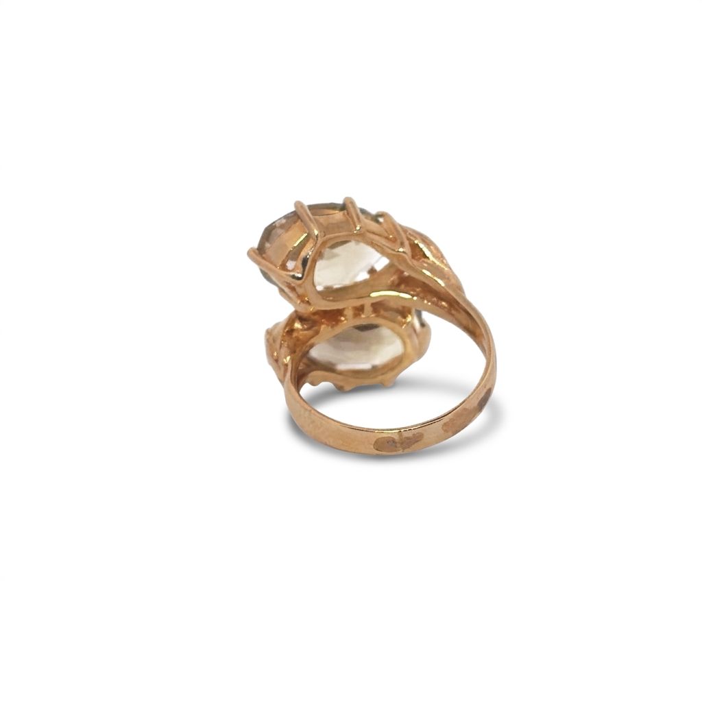 Two Stone Bypass Ring with Smoky Quartz, 14K Yellow Gold
