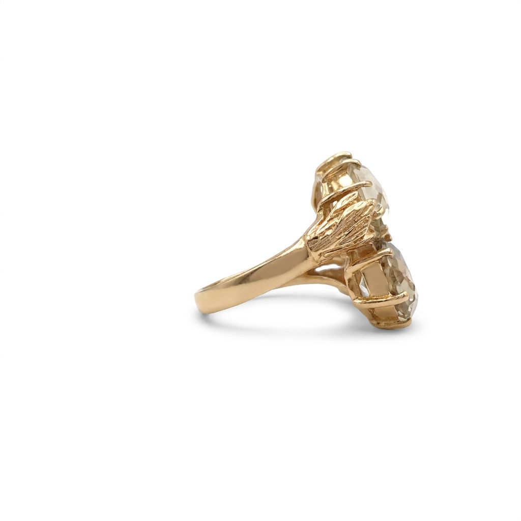 Two Stone Bypass Ring with Smoky Quartz, 14K Yellow Gold