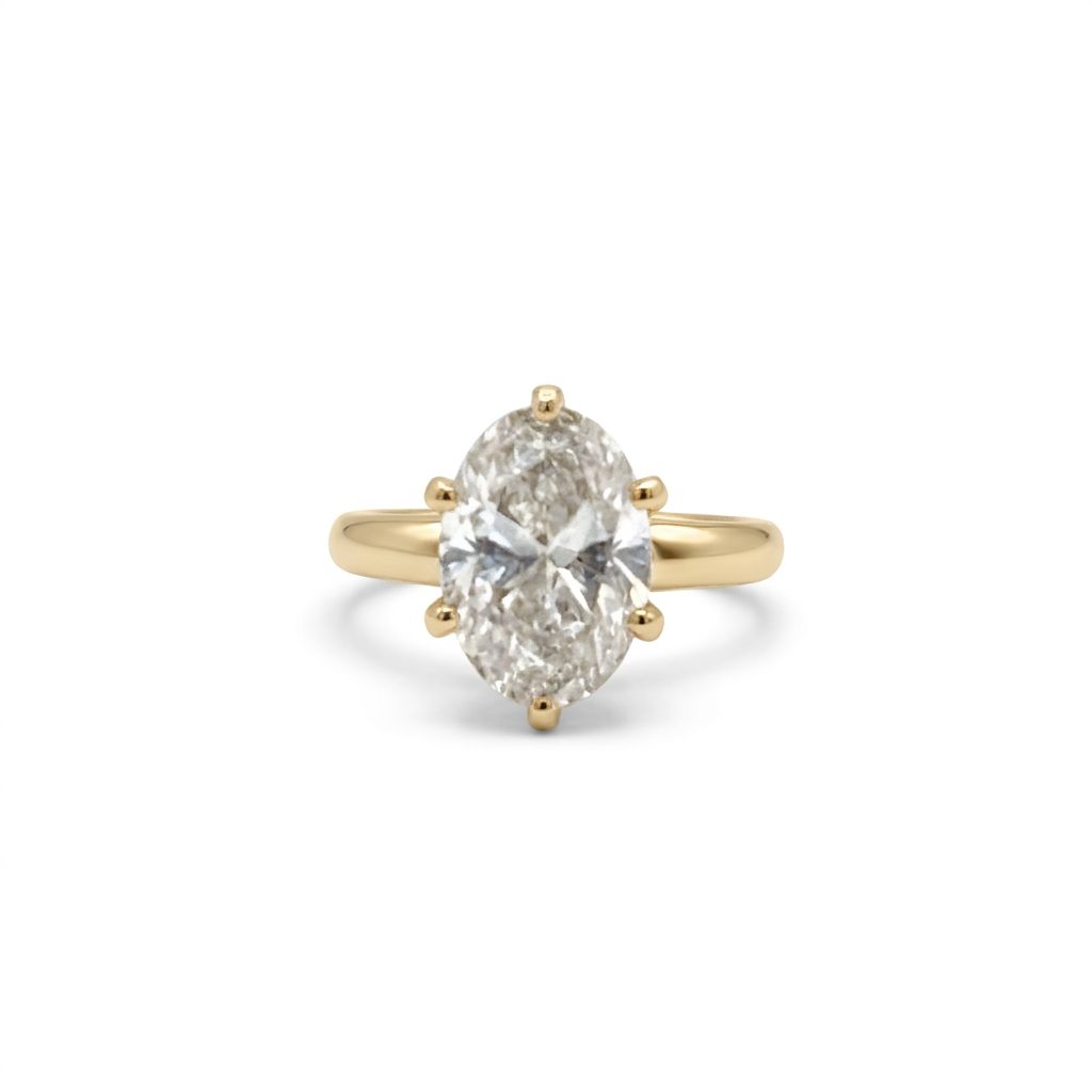 14K Yellow Gold Engagement Ring, set with 1 Lab Grown Oval Diamond (4.09ct, I, VS1), Size 7.