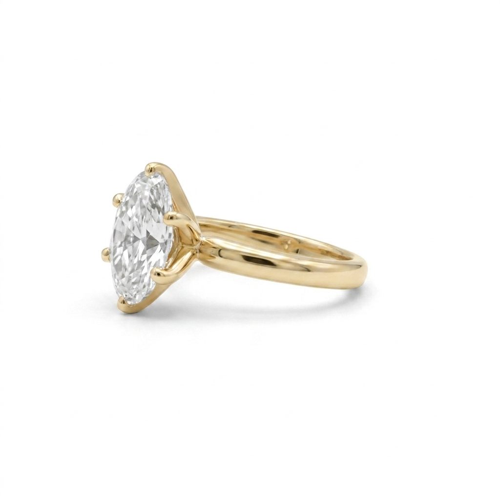 14K Yellow Gold Engagement Ring, set with 1 Lab Grown Oval Diamond (4.09ct, I, VS1), Size 7.
