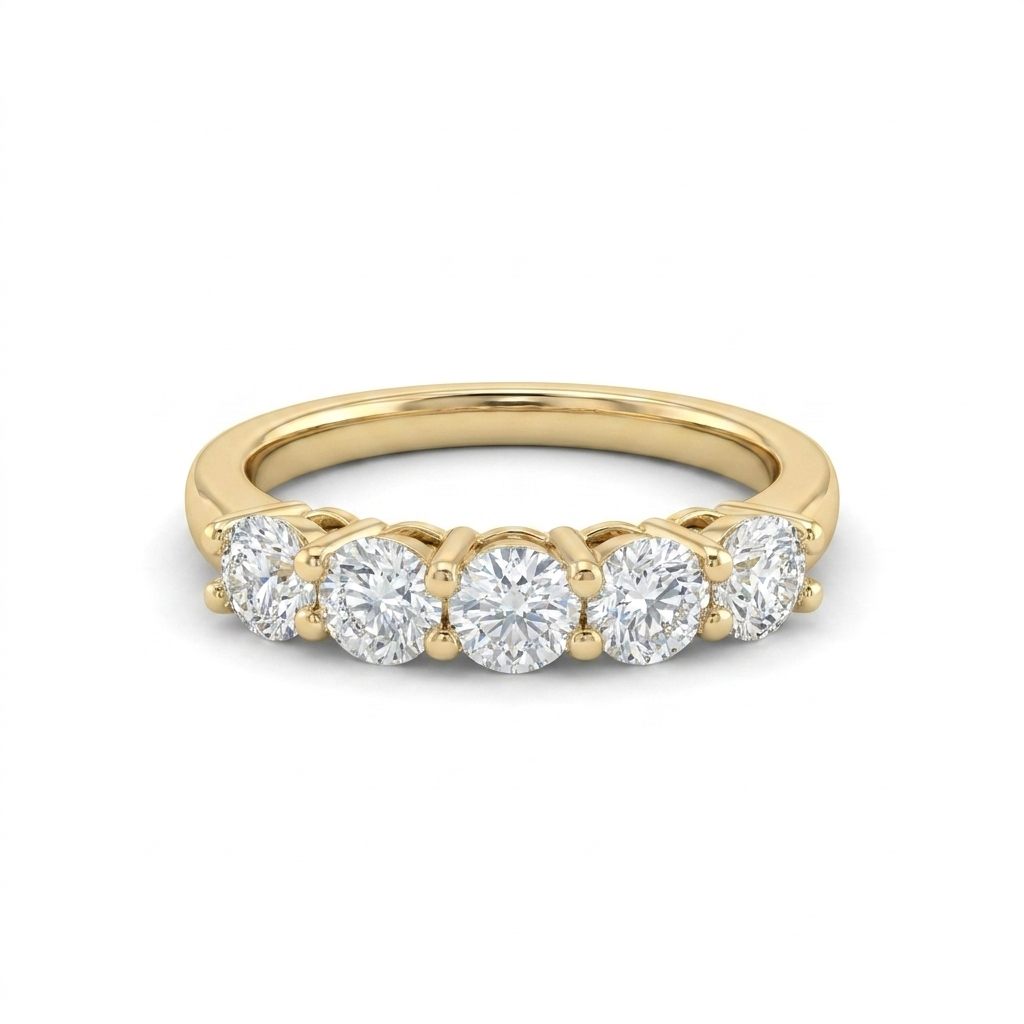 14K Yellow Gold Women's Ring, set with 5 Lab Grown Diamonds (1.33ct total, E, VS2), Size 7.25.