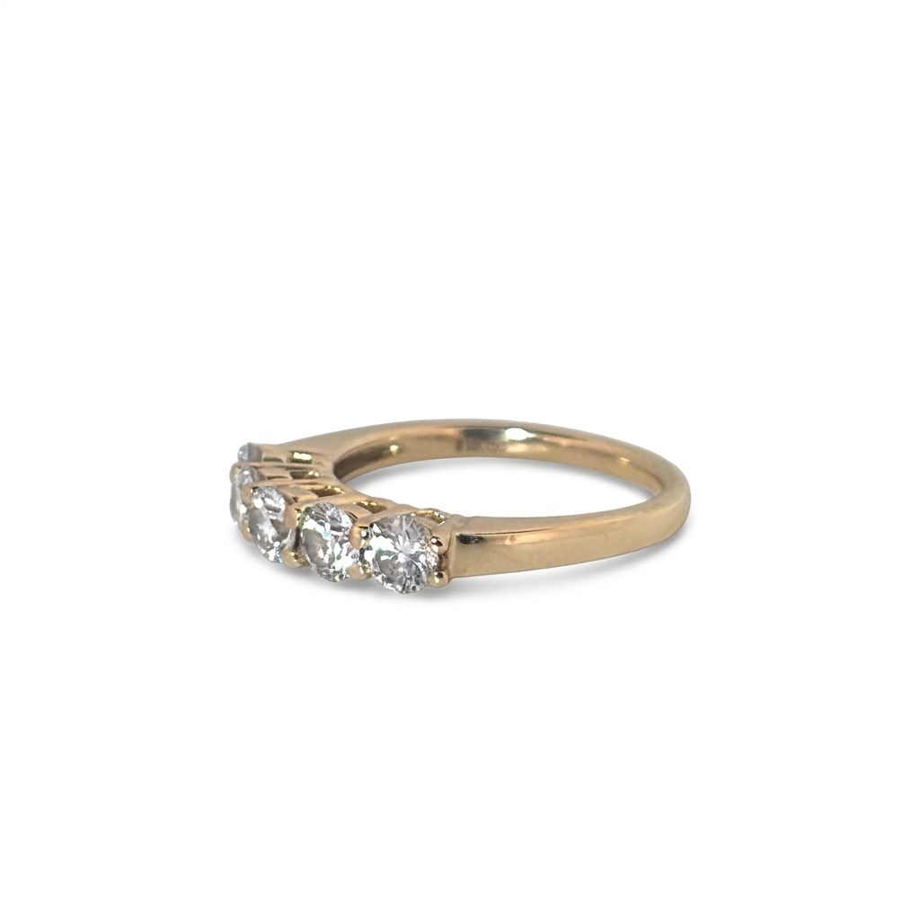 14K Yellow Gold Women's Ring, set with 5 Lab Grown Diamonds (1.33ct total, E, VS2), Size 7.25.