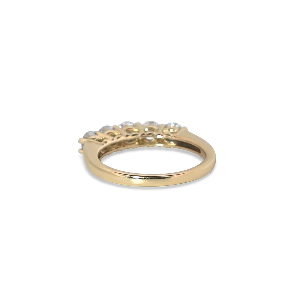 14K Yellow Gold Women's Ring, set with 5 Lab Grown Diamonds (1.33ct total, E, VS2), Size 7.25.