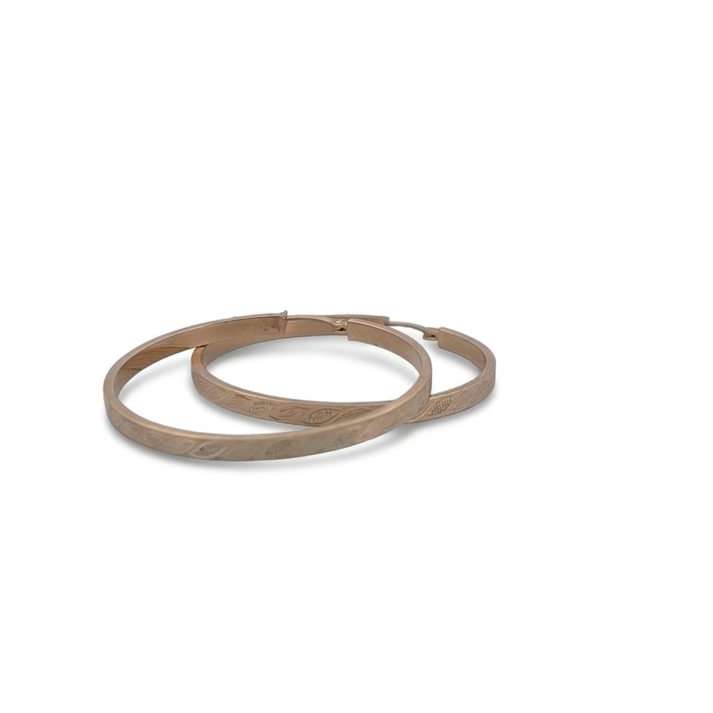 5.40 Grams Leaf Engraved Hoops, 14K Yellow Gold