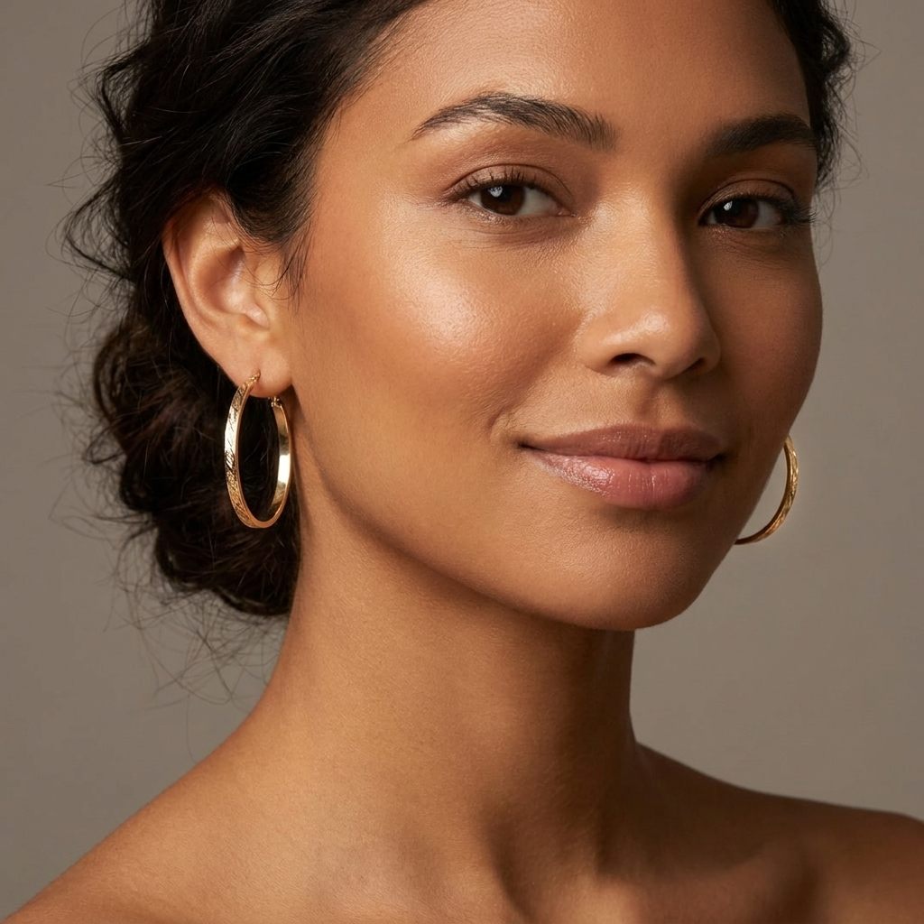 5.40 Grams Leaf Engraved Hoops, 14K Yellow Gold