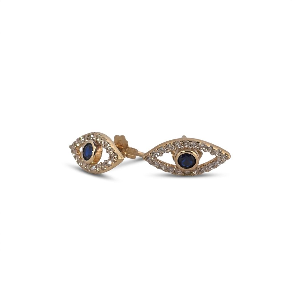 Evil Eye Studs Earrings with CZ, 14K Yellow Gold (1.30 GW)