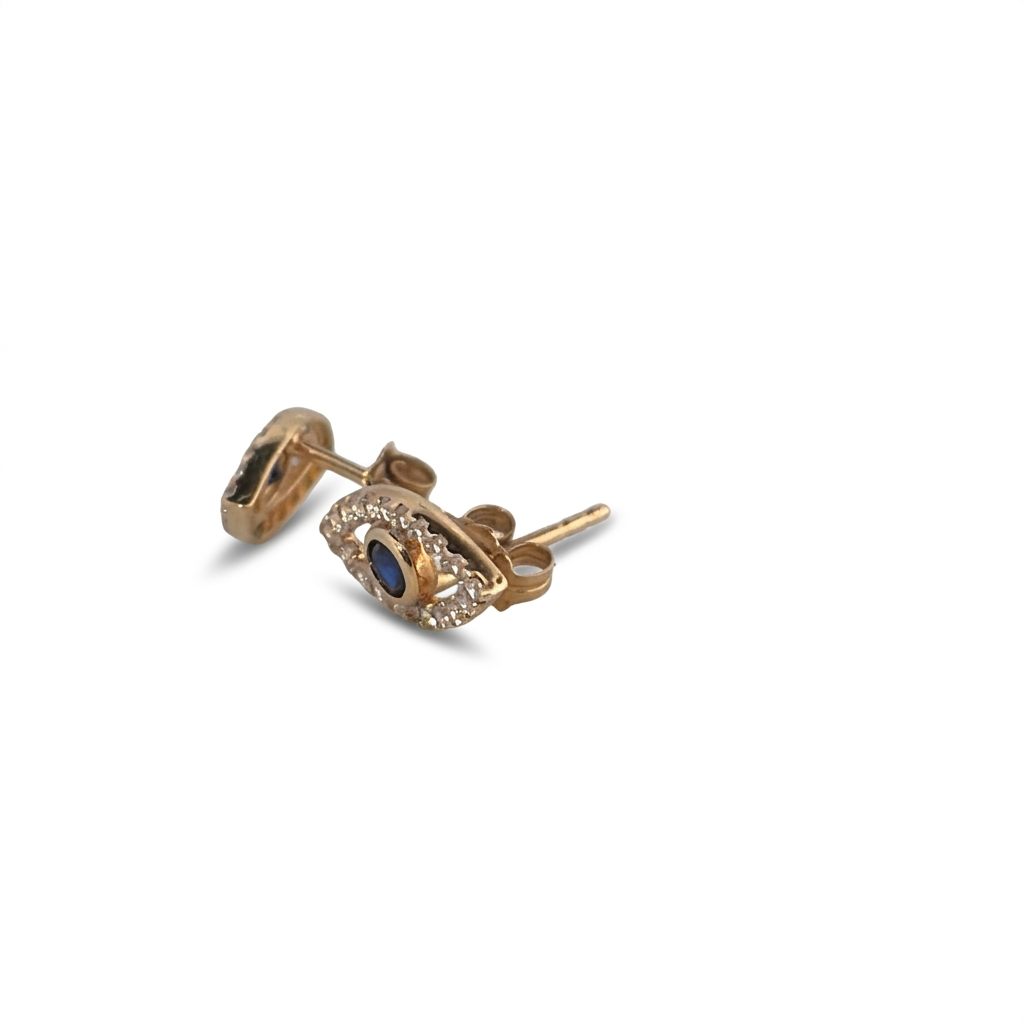 Evil Eye Studs Earrings with CZ, 14K Yellow Gold (1.30 GW)