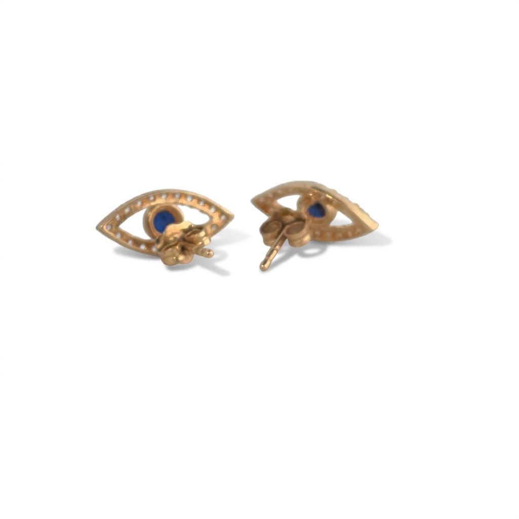 Evil Eye Studs Earrings with CZ, 14K Yellow Gold (1.30 GW)