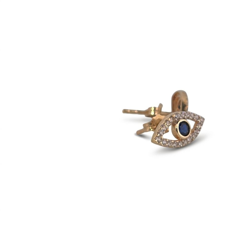Evil Eye Studs Earrings with CZ, 14K Yellow Gold (1.30 GW)