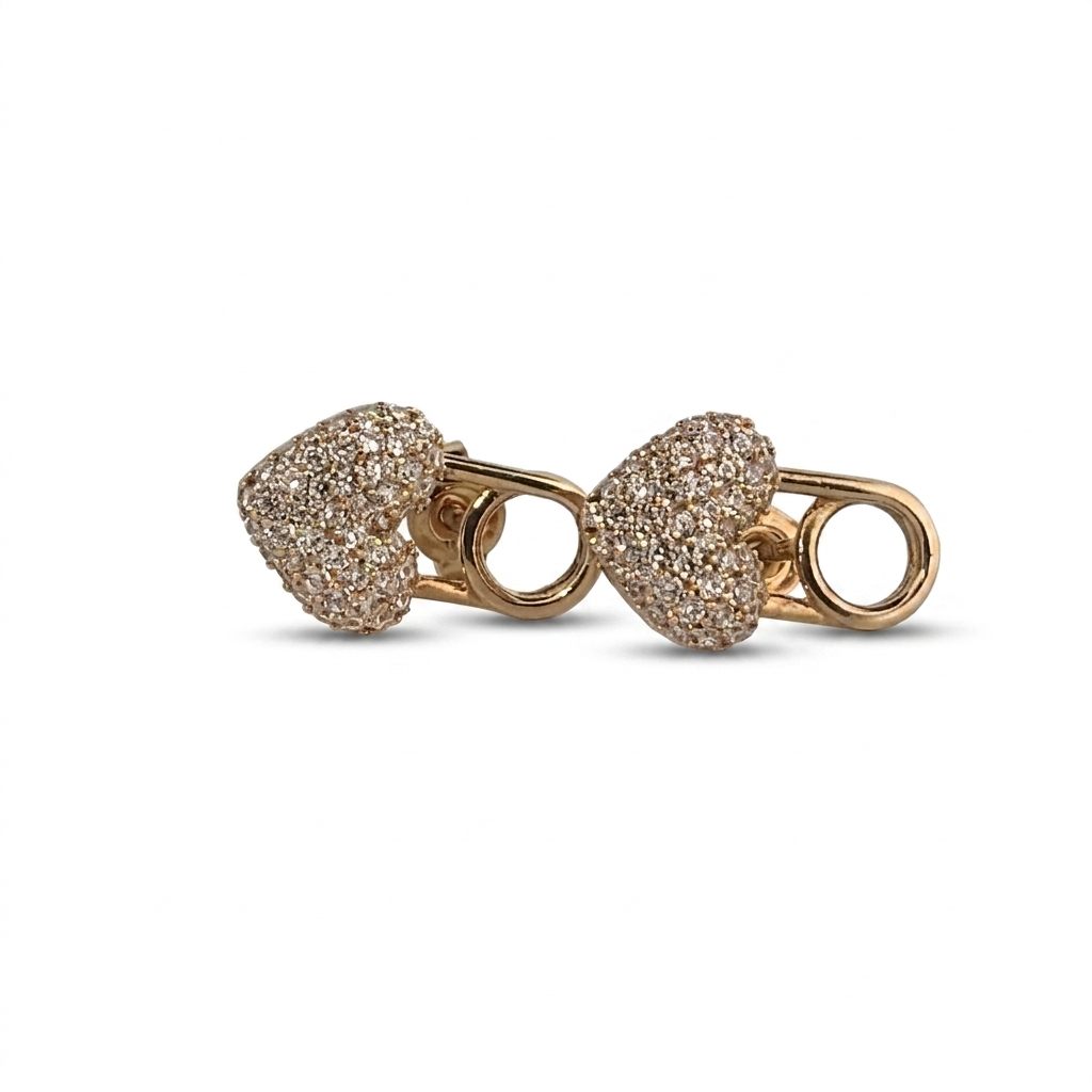 Heart Shape Studs Earrings with CZ, 14K Yellow Gold (2.7 GW)