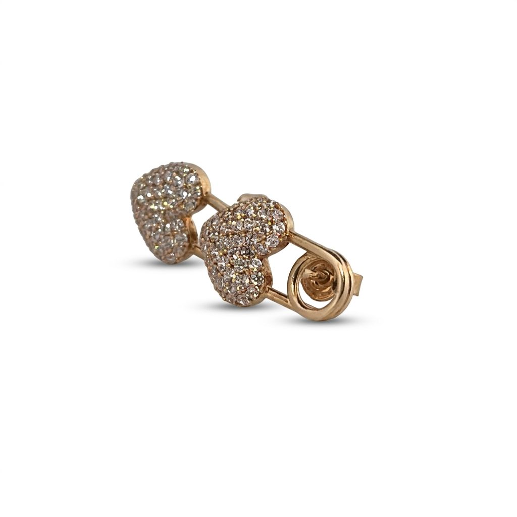 Heart Shape Studs Earrings with CZ, 14K Yellow Gold (2.7 GW)