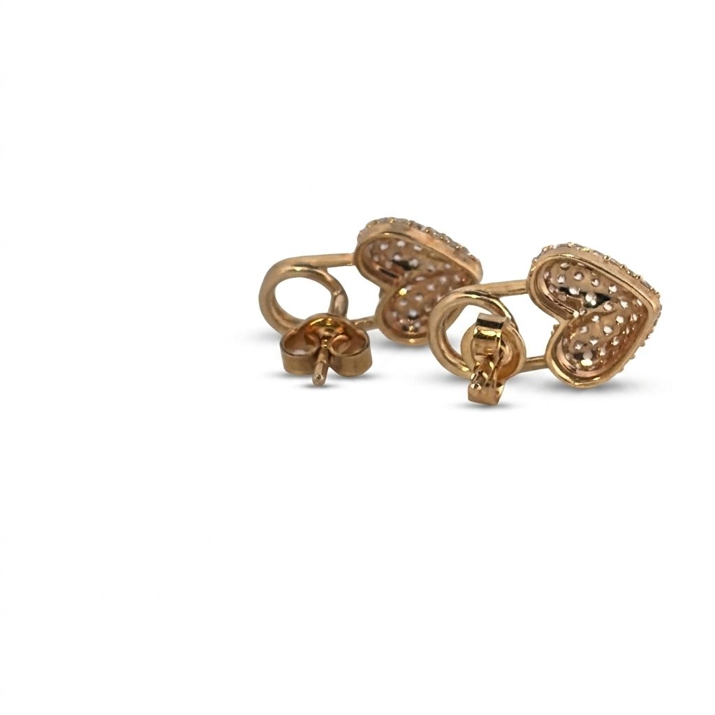 Heart Shape Studs Earrings with CZ, 14K Yellow Gold (2.7 GW)