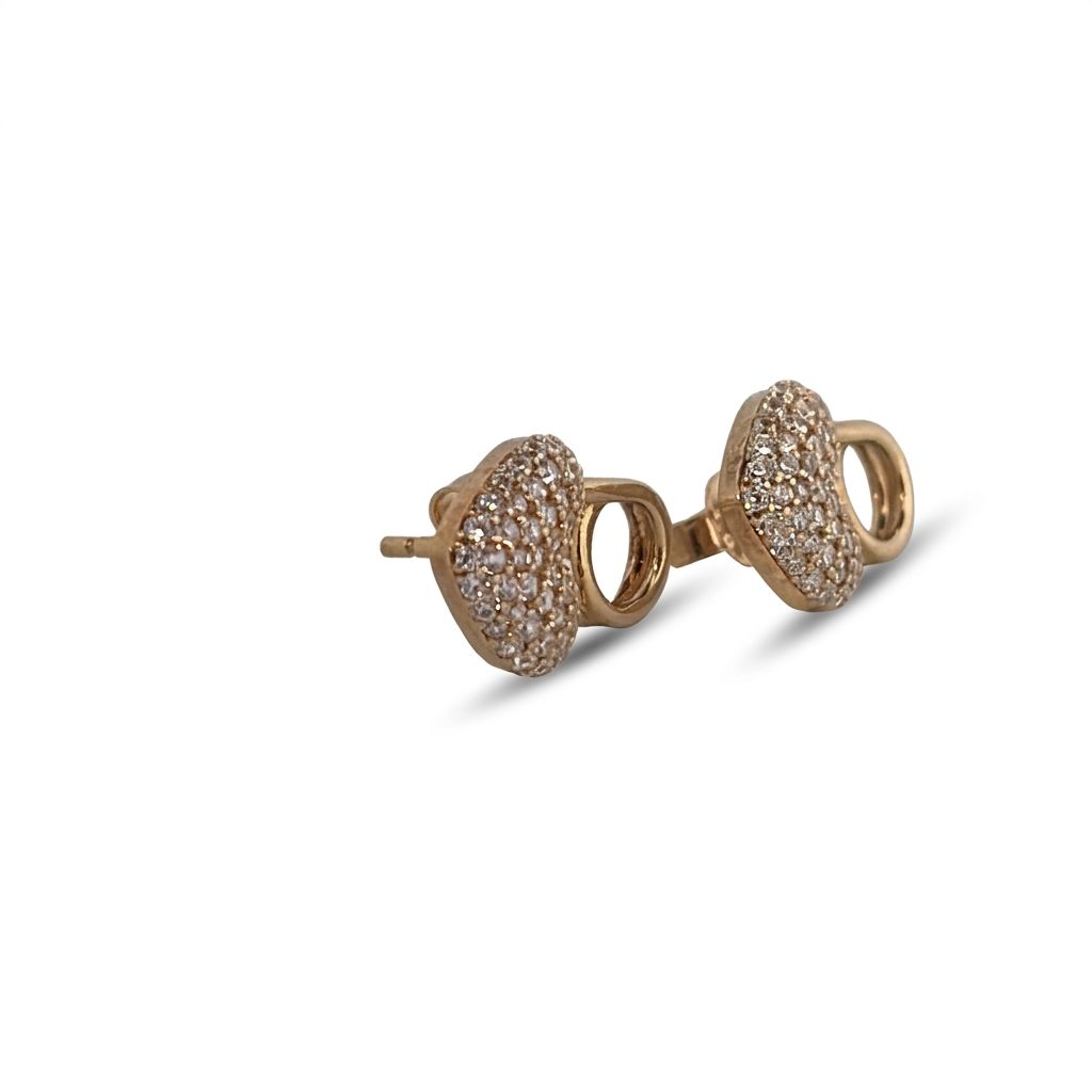 Heart Shape Studs Earrings with CZ, 14K Yellow Gold (2.7 GW)