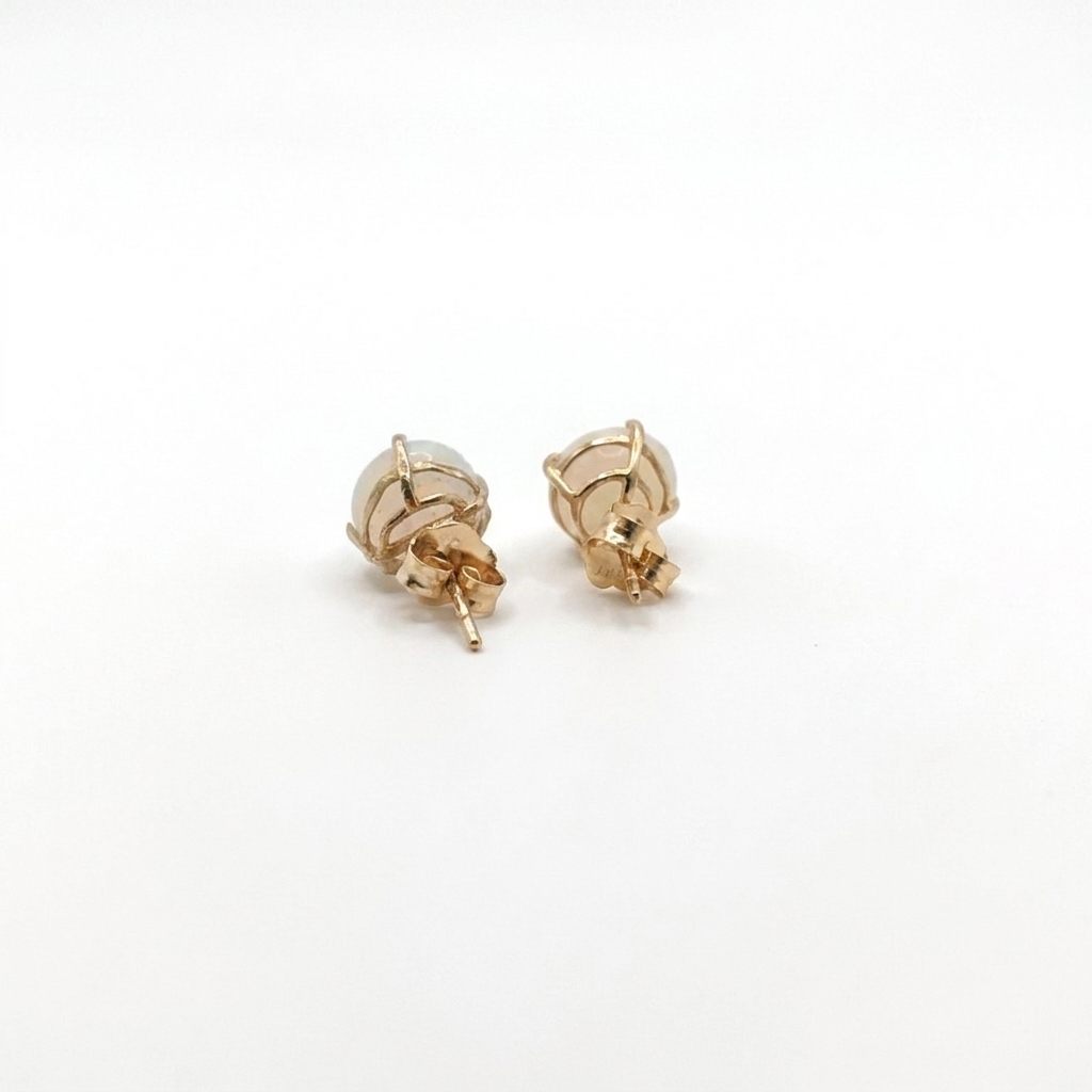 Natural Opal Earring Stud, 10K Yellow Gold