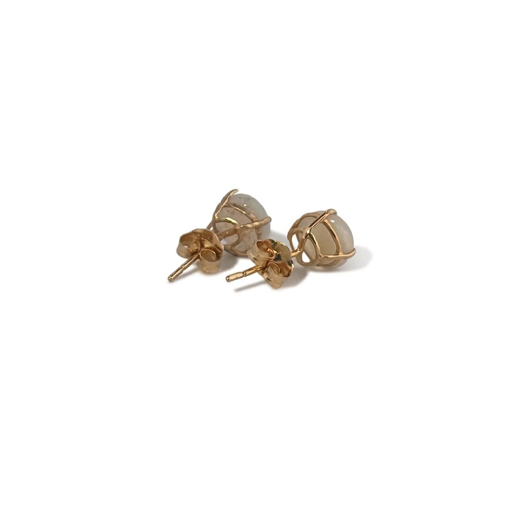 Natural Opal Earring Stud, 10K Yellow Gold