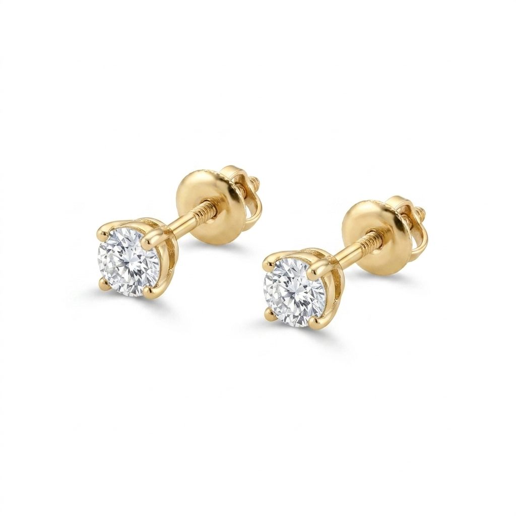 Natural Diamonds 0.16CT G/VS2, Earring Studs 10K Yellow Gold
