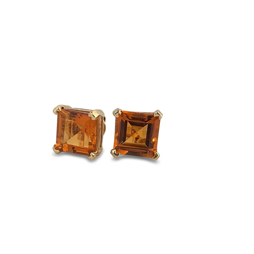 Natural Citrine Studs Earrings, 14K Yellow Gold