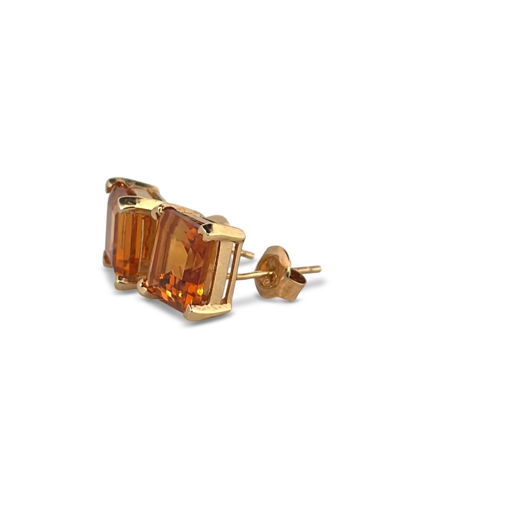 Natural Citrine Studs Earrings, 14K Yellow Gold