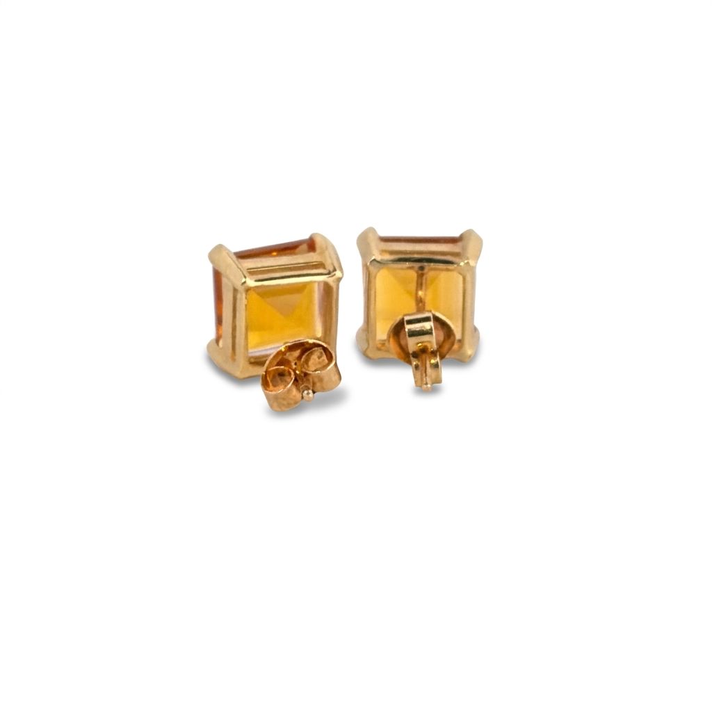 Natural Citrine Studs Earrings, 14K Yellow Gold