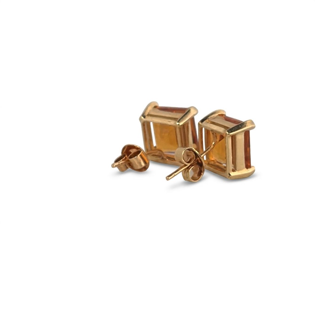 Natural Citrine Studs Earrings, 14K Yellow Gold