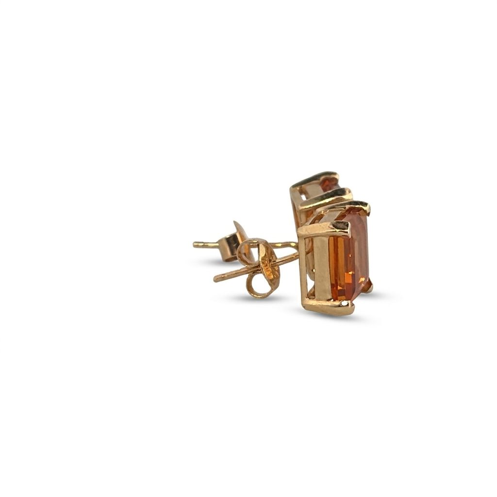 Natural Citrine Studs Earrings, 14K Yellow Gold