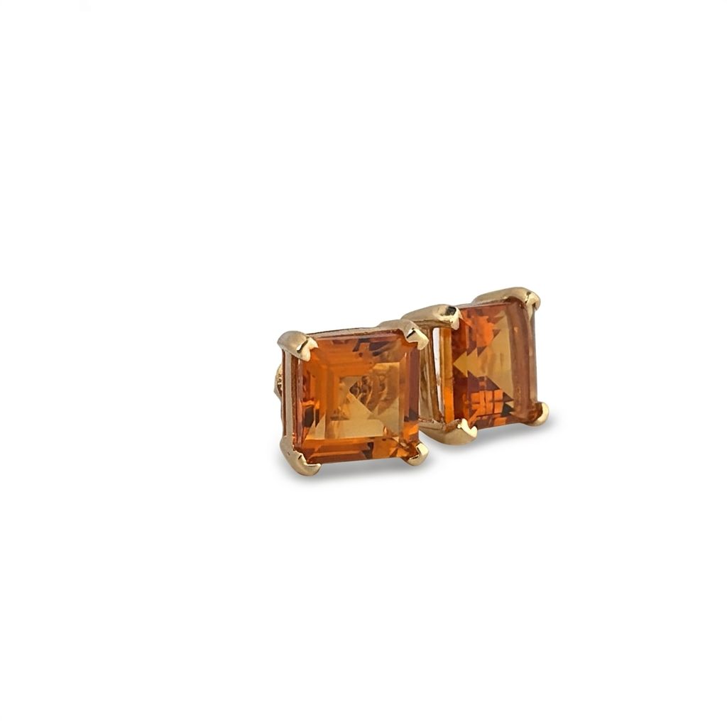 Natural Citrine Studs Earrings, 14K Yellow Gold