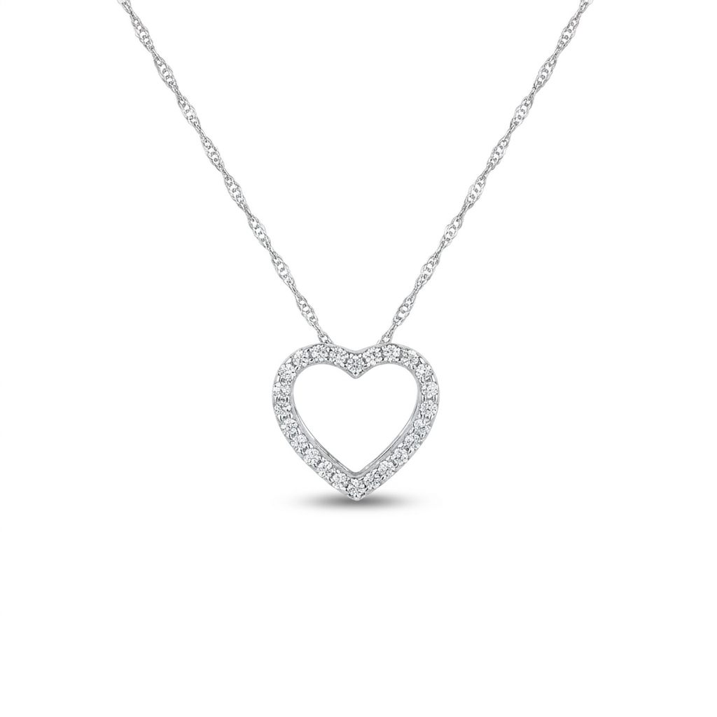 Natural Diamonds (0.03CT) Heart Pendent Chain, 14K White Gold